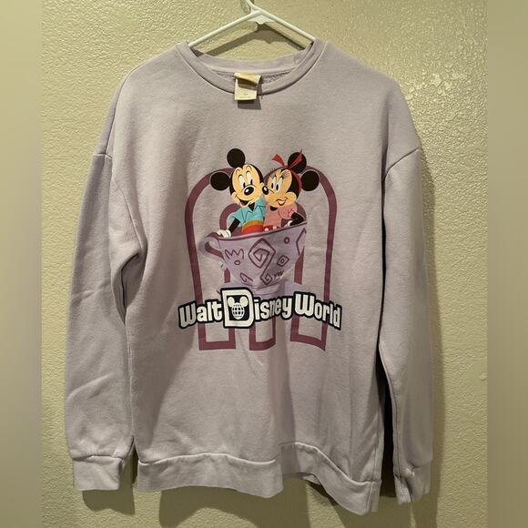 Disney Parks World Mickey & Minnie Mouse Tea Cups 50th Anniversary Crewneck S - Picture 1 of 2